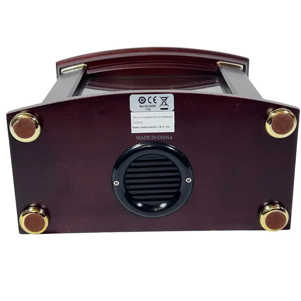 Seiko Dark Brown Wood Gold Mantel Clock Dual Chimes Westminster QXJ030B New
